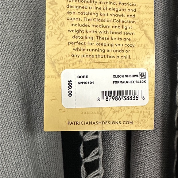 Patricia Nash Gray and Black Knit Shawl NWT - Picture 4 of 4